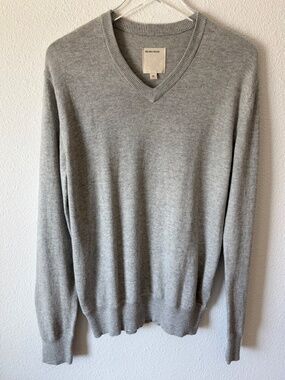 Life After Denim Mens V-Neck Sweater M Gray Long Sleeve Cashmere Cotton